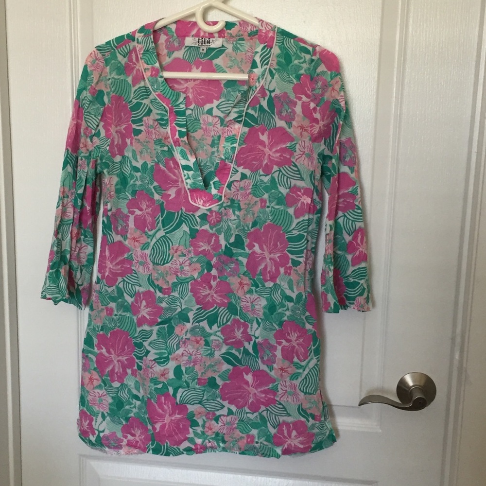 Tibi Sea Island ResortWear Floral Print Tunic Top